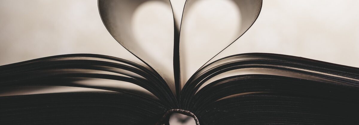 Book pages folded in a heart shape