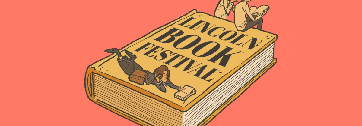 Characters sitting on book illustration